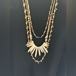 Stella & Dot Zuni Gold Tone Howlite Stone Baroque Pearls Long Layering Necklace